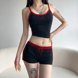 Sports and leisure two-piece camisole sports vest lace-up shorts set
