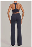 Breathable Stretch Yoga Sets Women Quick Drying Shockproof Sports Bra High Waist Bell Bottom Pants Gym Two-piece Fitness Suit