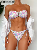 XS - L Flowers Printed Floral Bandeau Bikini Female Swimsuit Women Swimwear Two-Pieces Bikini Set Bather Bathing Suit Swim V5453