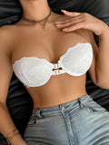 Women's Strapless Lace Bra Front Closure Push-Up Bra Non-Slip Underwire Underwear Fashion Sexy Lingerie