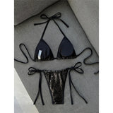 Sequins Halter Bikini Female Swimsuit Women Swimwear Two-Pieces Bikini Set High Cut Leg Padded Bather Bathing Suit Swim V8302