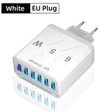 6 Ports USB Charger Fast Charging QC3.0 Travel Charger For iPhone17 16 Samsung Xiaomi Vivo Mobile Phone Adapter EU US UK Plug