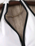 3D Flower Belt V Neck Splicing Halter Slim Women Swimwear One Piece Swimsuit Female Backless Monokini Bather Bathing Suit Swim