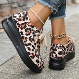 Fashion Leopard Print Platform Sneakers Women Plus Size 43 Lace Up Thick Sole Casual Shoes Woman Non Slip Sport Walking Shoes