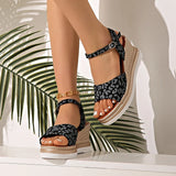 2025 Summer Leopard Print Wedges Sandals Women Plus Size Ankle Buckle Platform Sandles Woman Lightweight Chunky Heel Sandalias