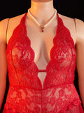 Adult Sexy Lace Teddy Bodysuit For Women Deep V Neck Open Back Halter Design Romantic Hot Women's Lingerie Babydoll Sleepwear