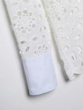 Spring Women Summer White Lace Dress Set Hollow Out Embroidery Shirt Skirt 2 Pcs Robe Outfits Single Breasting Cotton Maxi Dress