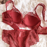 MOYISU Minimizer Bra French Lace for Large Bust, Anti Sagging Full Coverage Push Up Underwire Set, Sensuous Women Sexy Bra & Set