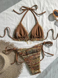 Sexy Coffee Striped Micro Bikini 2026 Women Towel Cloth Circle Push Up Bra Tie Side Thong Swimsuit Bathing Suit Holiday Swimwear