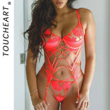 Toucheart Neon Ensemble Sexy Lingеrie Set Tulle Underwear Uncensored Fantasy Set Sheer Lace Garters Fancy Kit Underwear Suit New