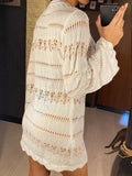 S - XL Long Sleeve Hollow Out Crochet Knitted Tunic Beach Cover Up Cover-ups Beach Dress Beach Wear Beachwear Female Women K5542