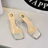 BIGTREE Sexy Silver PVC Transparent Crystal Womens Slippers 2026 Summer Square Toe Thin High Heels Sandals Ladies Shoes