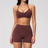 New Tight Yoga Set Women Breathable Quick Drying Sports Bra High Waist Shorts Fitness Suit Outwear Leisure Workout Gym Tracksuit