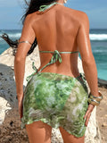 3PCS New With Skirt Tie Dye Halter Bikini Women Swimwear Female Swimsuit Bather Bathing Suit Swim Three-pieces Bikini set K8069
