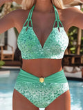 Vintage Purple Leopard Print Gradient Two Piece Swimsuit Tankini Set Women V Neck Push Up Bra Belt High Waist Swimwear 2026 3XL