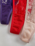 3Pcs/Set Women Sexy Floral Lace Thong Panties Low Waist Hollow Lace Sexy Lingerie Adjustable Thin Strap Underwear