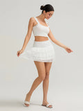 Women Flower Lace Mini Skirts High Waist Ruffle Layered Pleated Skirt Summer Y2K Gothic Skirt for Beach Club Street