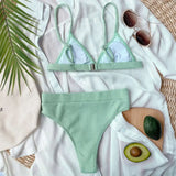 S - XL Sexy Female Swimsuit High Waist Bikini Women Swimwear Two-Pieces Bikini Set Ribbed Bather Bathing Suit Swim V2328