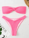 Contrast Binding Bandeau Bikinis 2026 Women Sexy Swimsuit Solid Padded Swimwear Female Bathing Suit Swimming Summer Beachwear