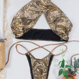 Bikini 2026 Sexy Bronzing Snakeskin Bandage Cross Halter Swimwear Swimsuit Women Bikinis Set Bathing Suit Beach Bikini Female