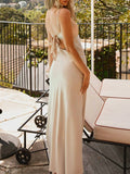 Women Cami Dress Solid Color Sleeveless Tie-Up Front Backless Dress Long Dress Summer Casual Dress