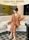 Spring and summer ice silk pajamas for women, sweet pajamas set, long sleeves and trousers, comfortable home clothes