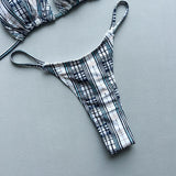 New 2026 Women's Micro Bikini Set Plaid Print Neck Lace-up Backless Biquini Beachwear Sexy Push Up Thong Low Waist  Bathing Suit