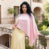 Women Spring Summer Satin Asymmetrical Hem Poncho Solid Color Round Neck Loose Shawl Wraps Cape Tops
