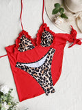 With Skirt Sarong Leopard 3D Ruffled Bikini Female Swimsuit Women Swimwear Three-pieces Bikini Set Bathing Suit Swim Beachwear