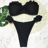 Bandeau Bikini Push Up Swimsuit Female Swimwear Women Two-pieces Bikini Set High Leg Cut Bather Ruffled Bathing Suit Swim V1562