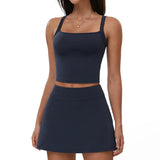 2 Piece Yoga Skirt Set Women Outdoor Neck Hanging Sports Vest High Waist Pleate A Line Skorts Fitness Suit Gym Workout Clothes