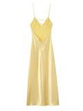 Foridol V Neck Backless Satin Long Dress Women Sexy Beach New in Maxi Summer Dress Spaghetti Strap Yellow Party Vestidos 2025