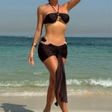 3PCS With Skirt Halter Metal Ring Bikini Female Swimsuit Women Swimwear Three-pieces Bikini set Bather Bathing Suit Swim K7157