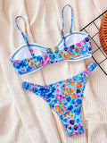Flowers Printed U Neck Bikini Female Swimsuit Women Swimwear Two-pieces Bikini Set High Cut Bather Bathing Suit Swim Beach Wear
