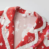 Women's 2025 Christmas Pajama Sets Fashionable Santa Printed Front Tie Ruffle Tops with Pants Two Pieces Soft Sleepwear