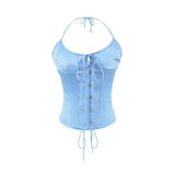 Vietnamese Sexy Backless Halter Neck Camisole For Women Niche Deep V-neck With Hook And Fishbone Waist-cinching Satin Top 02BG