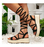 2026 Big Size 43 Summer Bohemian Espadrilles Sandals Women Ankle Wrap Gladiator Sandals 6CM Wedges Heels Platform Shoes Woman