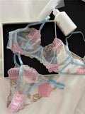 Pure Desire French Lace Bra Set Rose Embroidery Minimizer Wireless Comfort Support Full Bust Anti Sagging Breathable No Show USA