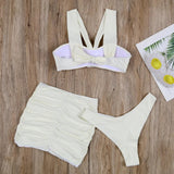 2024 Three Pieces Bikini Set Cover Up Swimwear Women Swimsuit Solid Floral Lace Push Up Bathing Suit Beachwear Swimming Biquini
