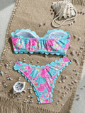 Sexy Bandeau Bikini 2026 Women Red Leopard Print Front Bow Push Up Bra High Waist Swimsuit Beach Bathing Suit Vacation Swimwear