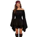 Women Solid Color Flowy Shorts Romper Off Shoulder Long Flare Sleeve Cinched Waist Ruffled Jumpsuit for Daily Party Club