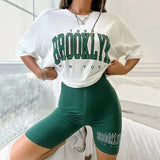 Europe and the United States Can Wear a Casual Suit WOMEN'S Pajamas Loose T-shirt Tight Shorts Slim Shorts Top