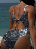 Golden Sparkling Deep V Neck Female Swimwear One Piece Swimsuit Women Backless Monokini High Leg Cut Bathing Suit Swim Beachwear