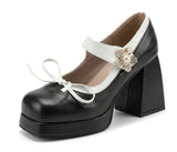 Purple Women Pumps Square Toe 9cm For Women Mary Janes Lolita Block Heel Platform Bowknot Princess Leather Shoes Big Size 34-48