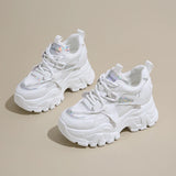 Breathable Chunky White Sneakers for Women Fashion Laser Thick Bottom Vulcanize Shoes Woman 2025 Lace Up Platform Running Shoes