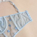 Toucheart Sexy Lingerie Mesh Embroidered Flowers Underwire Fishbone Sexy Floral Transparent Lace Underwear Sexy Lingerie Suit