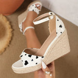 EUR Size 45 Leisure Espadrille Wedge Sandals Women Cherry Summer High Heels Shoes Beach Vacation Platform Ankle Strap Sandals