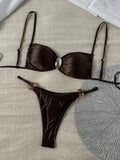 Metal Buckle Satin Bikini Women Mini Micro Thong Swimwear Female Swimsuit Two-pieces Bikini Set High Cut Bathing Suit Swim Lady