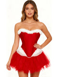 Women’s Sexy Christmas Lingerie, Santa Girl Bodysuit with Fringe Trim, Push-up Shapewear for Full Bust & Side Smoothing
