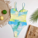 2026 New Sexy One Piece Swimsuit Swimwear Women Tie Dye Hollow One-piece Bathing Suit Beachwear Metal Hoop Maillot De Bain Femme
